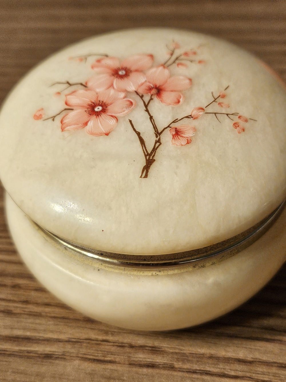 Vintage Fratelli Motta  Cherry Blossom Alabaster Trinket Box